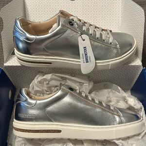 Birkenstock Bend Low Sneaker in Metallic Silver Natural Leather US 8-8.5 = EU 39